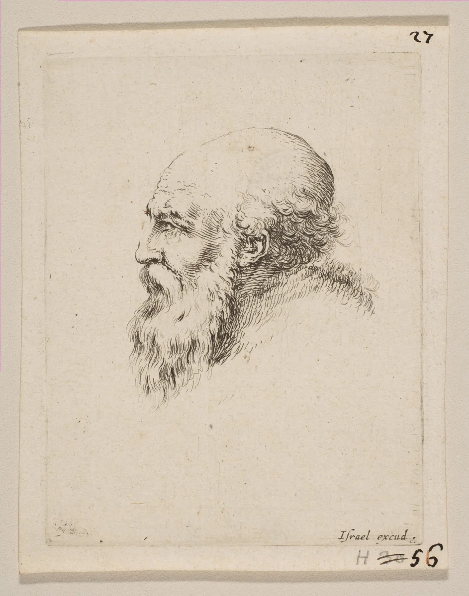 Head of a Bald and Bearded Old Man in Profile, from 'Various heads and figures' (Diverses tétes et figures) by Stefano della Bella, print, 1650