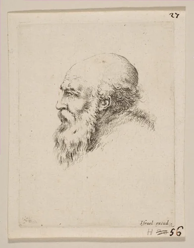 Head of a Bald and Bearded Old Man in Profile, from 'Various heads and figures' (Diverses tétes et figures) by Stefano della Bella, print, 1650