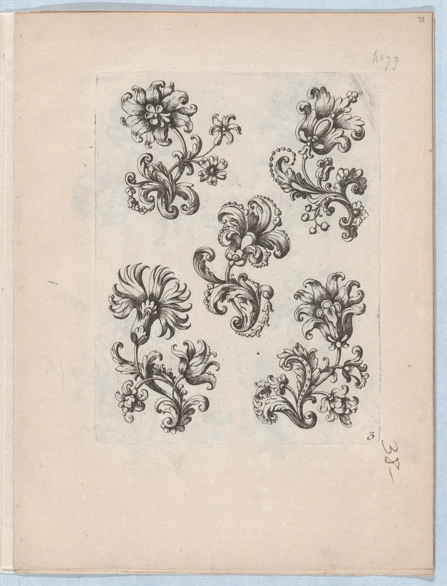 Series of Small Flower Motifs, Plate 3 by Paul Androuet Ducerceau, print, 1665-1675