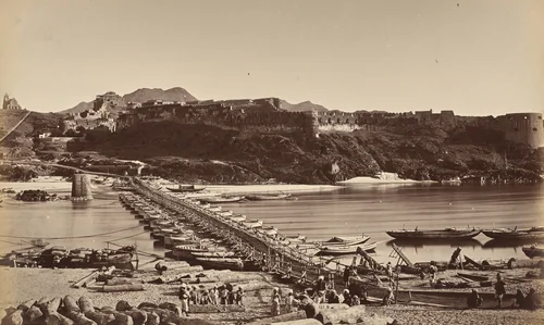 The Bridge of Boats and Fort from Khairabad by John Burke, photograph, 1878-1880