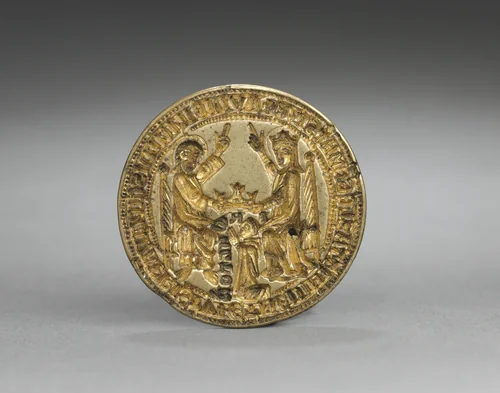 Almond-Shaped Seal: Coronation of the Virgin with a Kneeling Monk by Unknown, sculpture, 1300