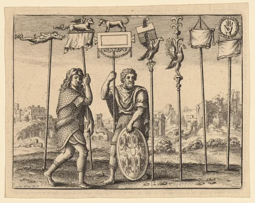 Seven Roman Standards, from "De Studio militari..." by Wenceslaus Hollar, print, 1654