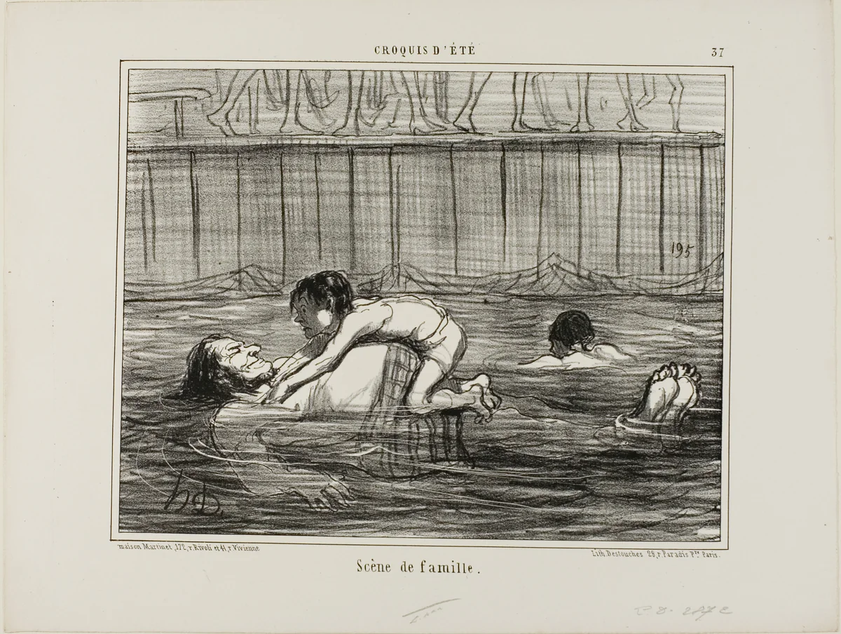 A Family Scene, plate 37 from Croquis D'été by Honoré-Victorin Daumier, print, 1858