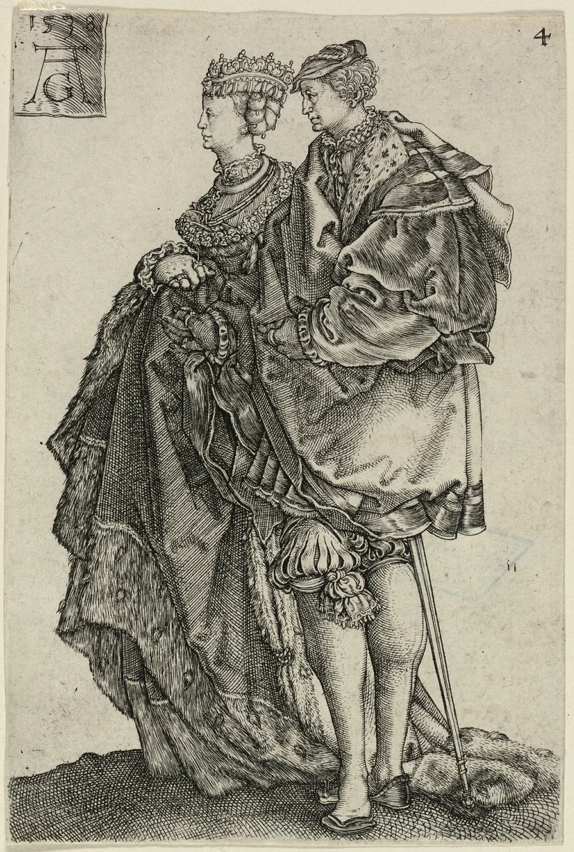 Dancing Couple, plate four from The Large Wedding-Dancers by Heinrich Aldegrever, print, 1538