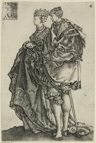 Dancing Couple, plate four from The Large Wedding-Dancers by Heinrich Aldegrever, print, 1538