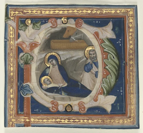 Historiated Initial (P) Excised from a Gradual: The Nativity by Lippo Vanni, manuscript, 1350-1375