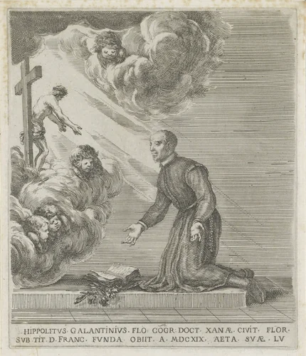 Hippolyte Galantin voor een crucifix by Stefano della Bella, print, 1620-1664