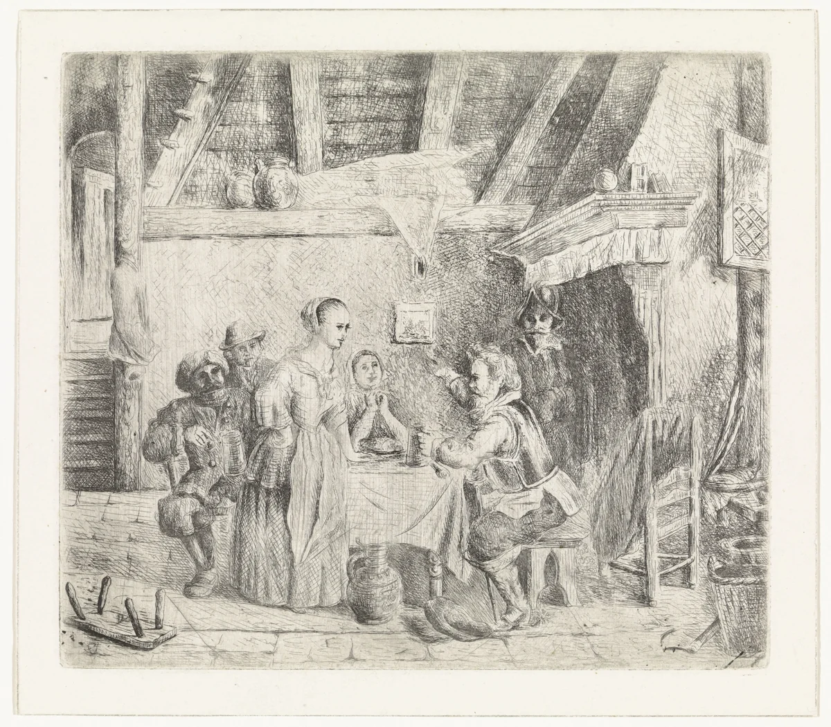 Man spreekt tot een gezelschap by Pieter Cornelis Nicolaas van de Poll, print, 1835-1882