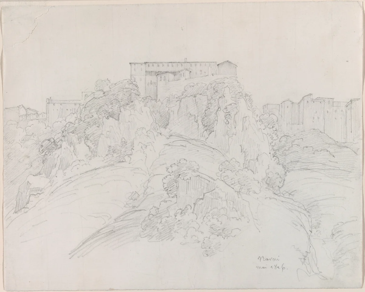 View of Narni by Jean-Baptiste-Camille Corot, drawing, 1826