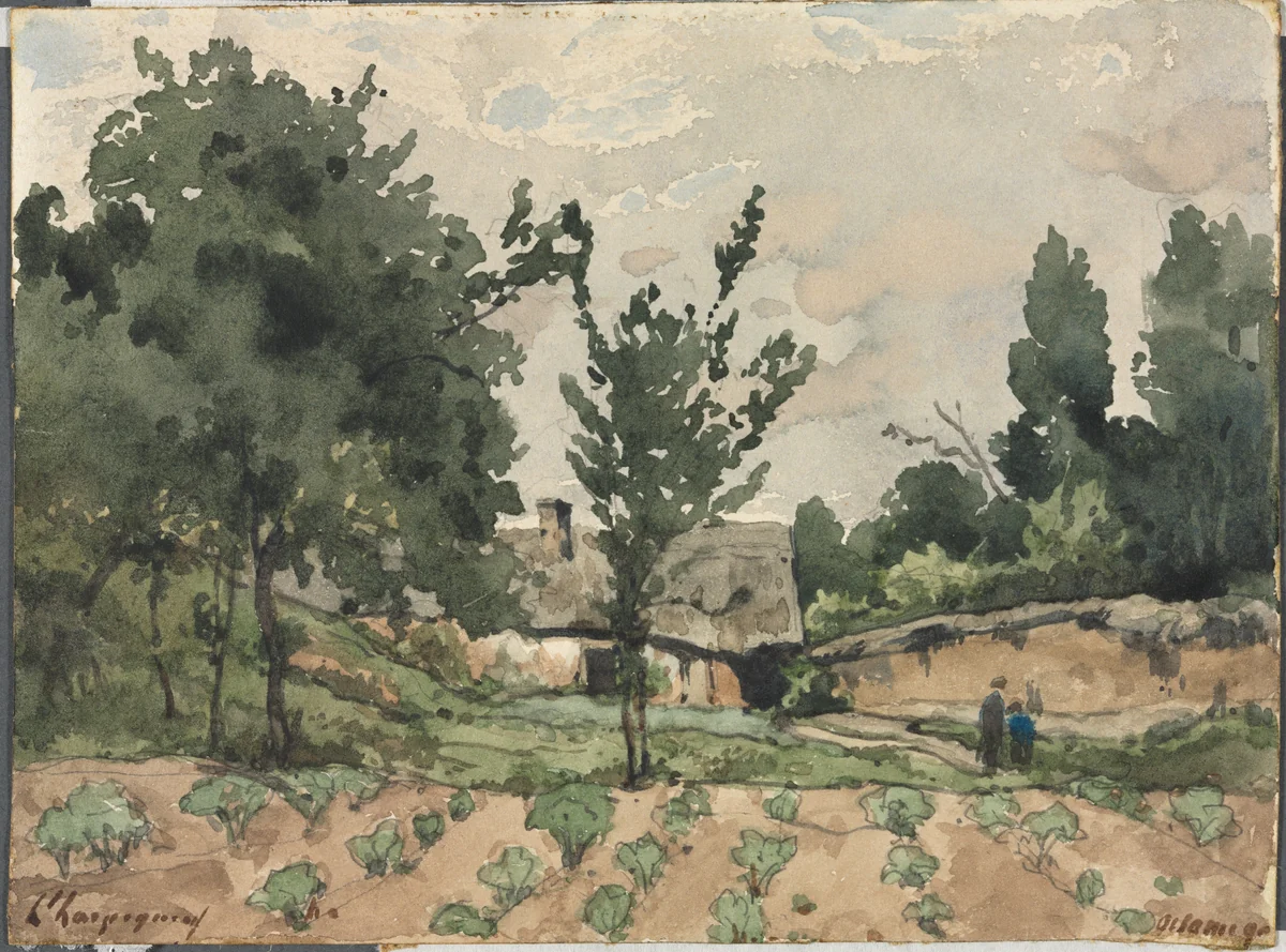 Landscape with Farmhouse by Henri Joseph Harpignies, drawing, 1892