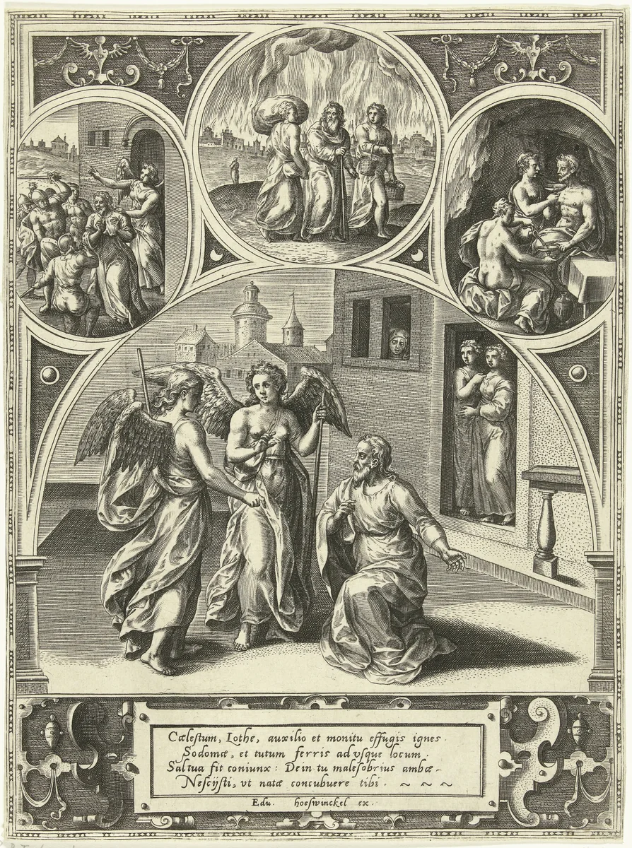 Gebeurtenissen uit het leven van Lot by Adriaen Collaert, print, 1579-1583
