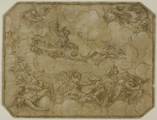 Ceiling Design with Mars Driving His Chariot by Lattanzio Gambara, drawing, 1565-1569