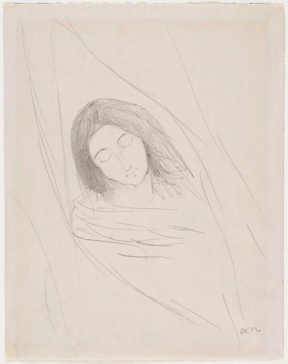 Head of a Young Girl by Odilon Redon, drawing, 1900