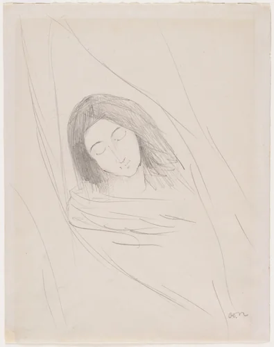 Head of a Young Girl by Odilon Redon, drawing, 1900