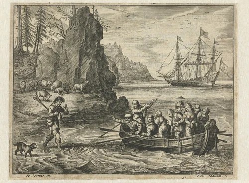 Voorstelling uit de geschiedenis van Celadon en Galathee by Adriaen Matham, print, 1625