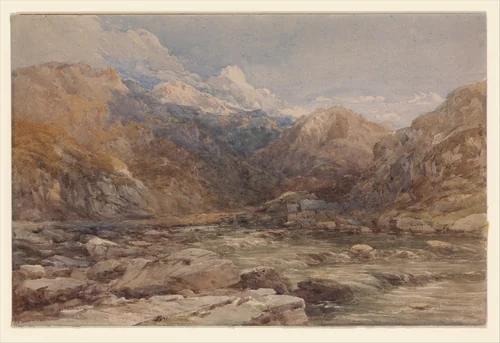 River Landscape in Wales by David Cox, drawing, 1845-1855