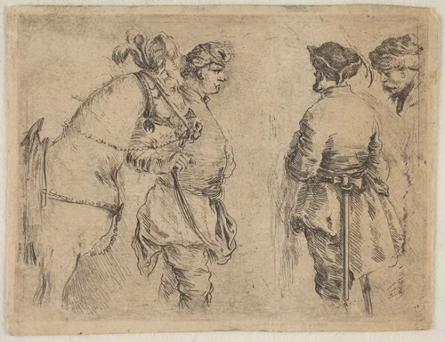 A Pole Holding a Horse by the Bridle by Stefano della Bella, print, 1657-1667