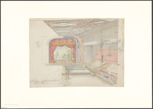 Interieur van de schouwburgzaal van het Paleis voor Volksvlijt by Johan Martinus Anthon Rieke, drawing, 1894
