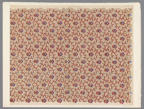 Blad met strooipatroon van fantasiemotief tussen gestileerde ranken met een onderbroken lijnenfond by anonymous, print, 1800-1900