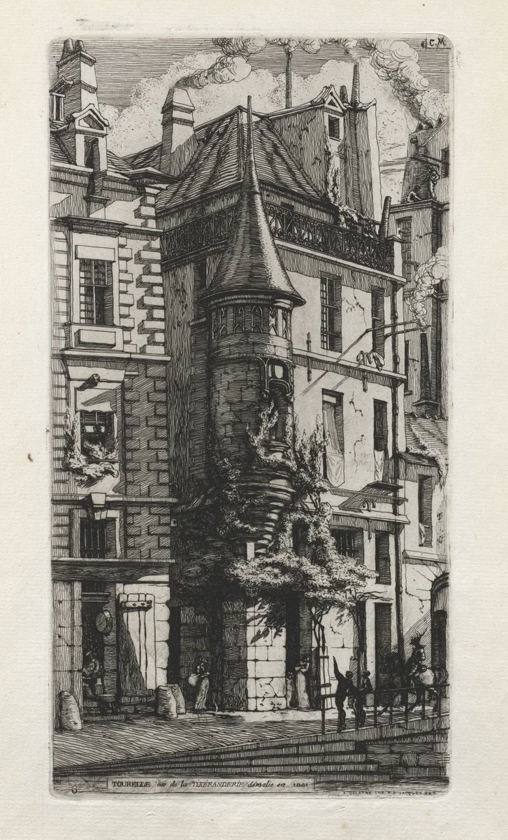 House with a Turret, rue de la Tixéranderie, Paris by Charles Meryon, print, 1852