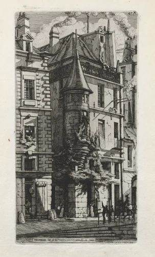 House with a Turret, rue de la Tixéranderie, Paris by Charles Meryon, print, 1852