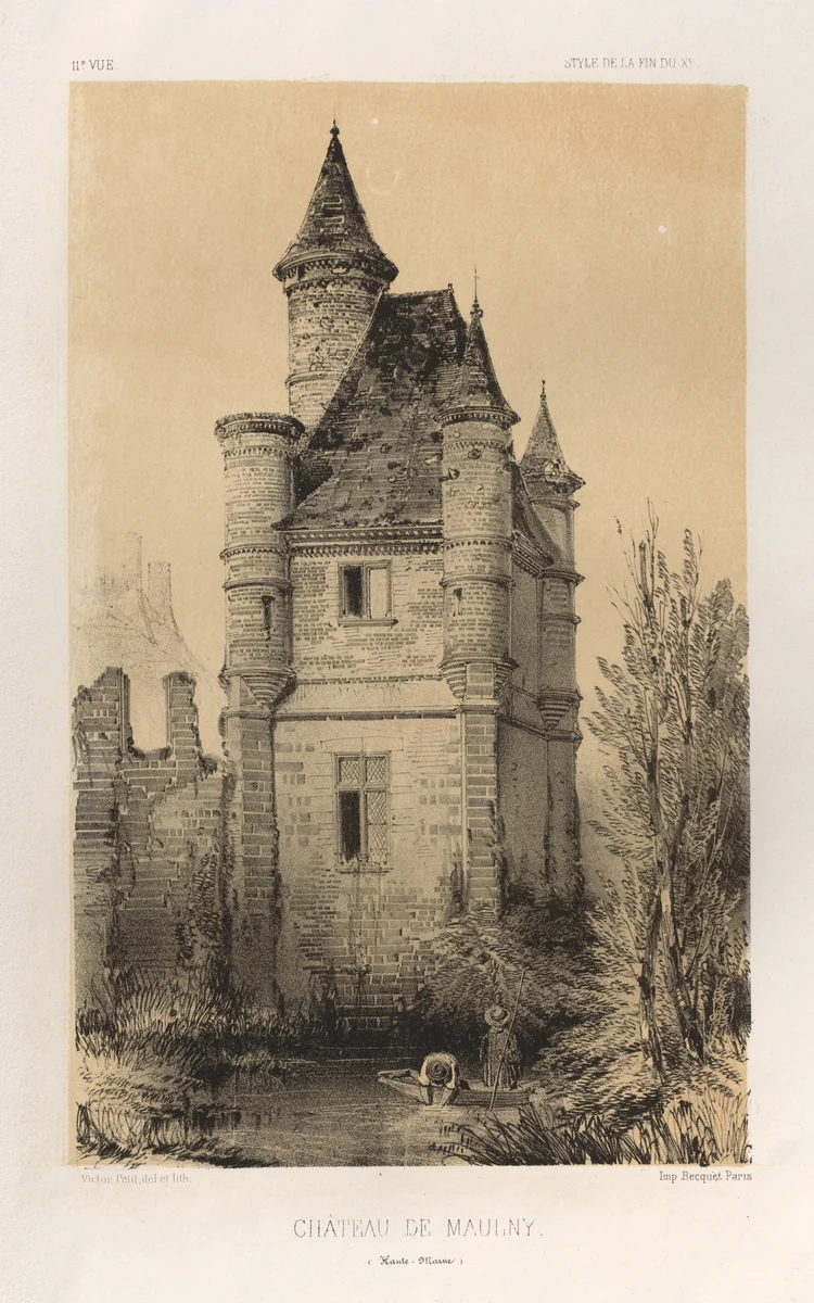 Architecture Pittoresque ou Monuments des xveme. Et xvieme. Siecles: Chateaux De France des XV et XVI Siecles: Pl.11, Chateau De Maulny (Haute-Marne) by Victor Petit, print, 1860