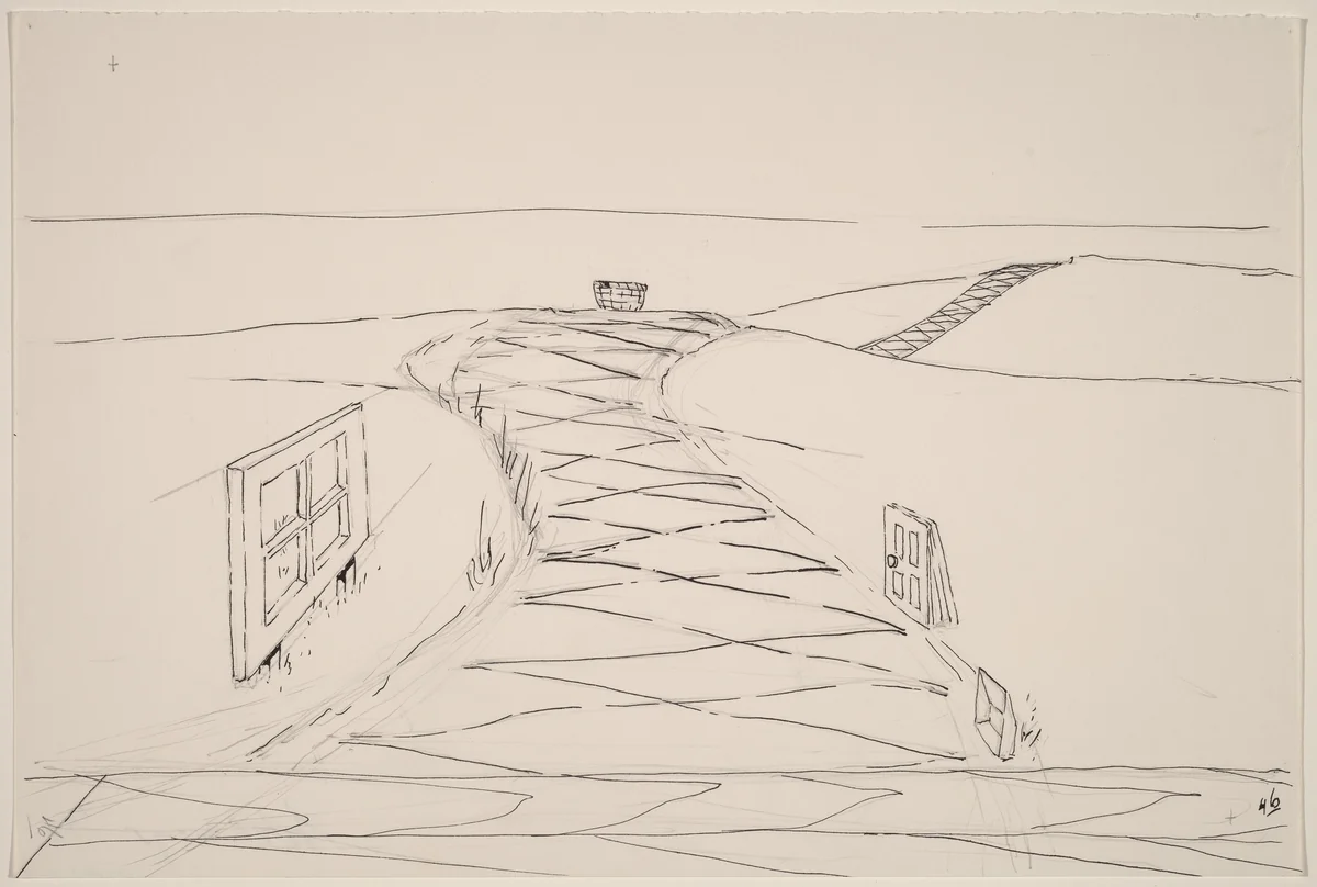 Basket, Table, Door, Window, Mirror, Rug #47 by Richard Artschwager, drawing, 1974