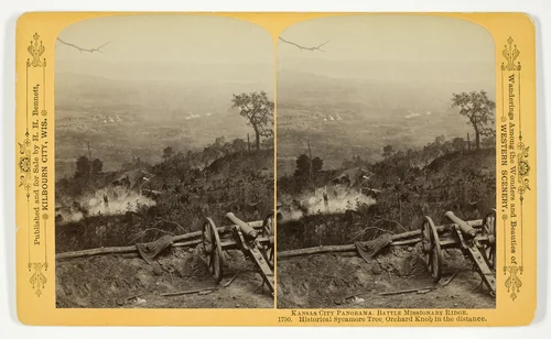 Historical Sycamore Tree, Orchard Knob in the distance, No. 1750 from the series "Kansas City Panorama. Battle Missionary Ridge" by Henry Hamilton Bennett, photograph, 1889