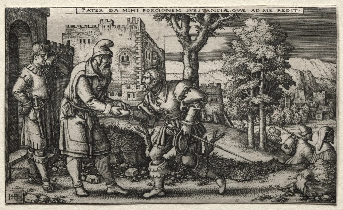 The Prodigal Son: Departure of the Prodigal Son by Hans Sebald Beham, print