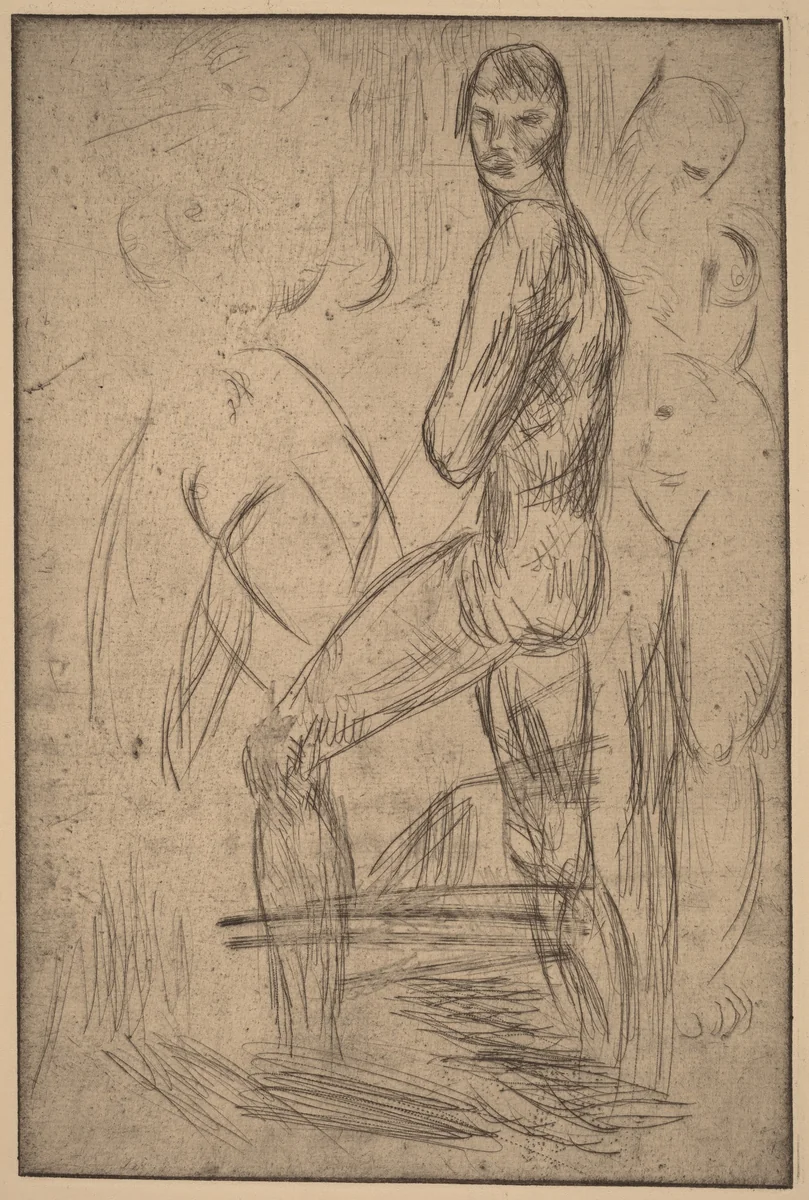 Standing Male Nude and Two Female Nudes by Wilhelm Lehmbruck, print, 1914