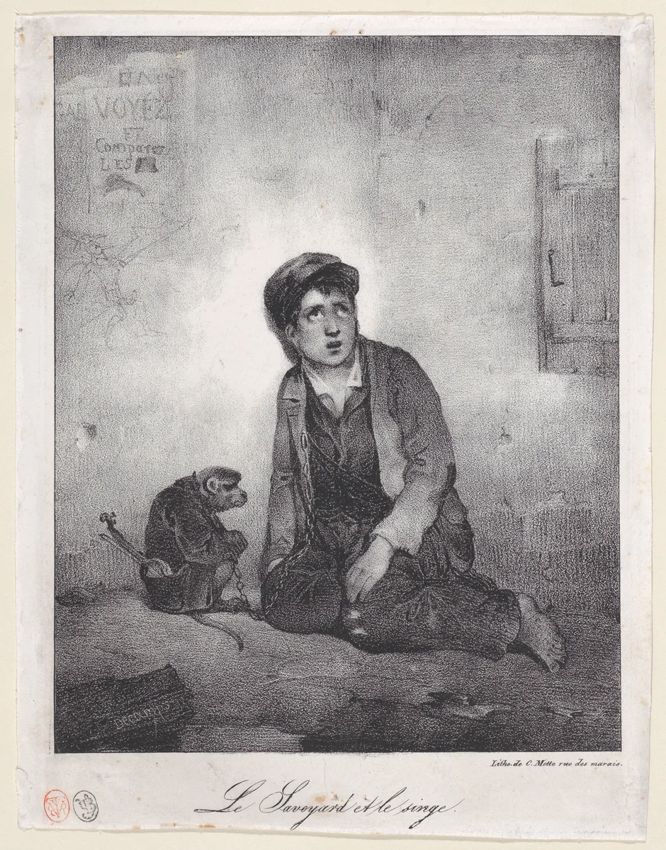 The Boy from Savoy and His Monkey by Alexandre-Gabriel Decamps, print, 1823