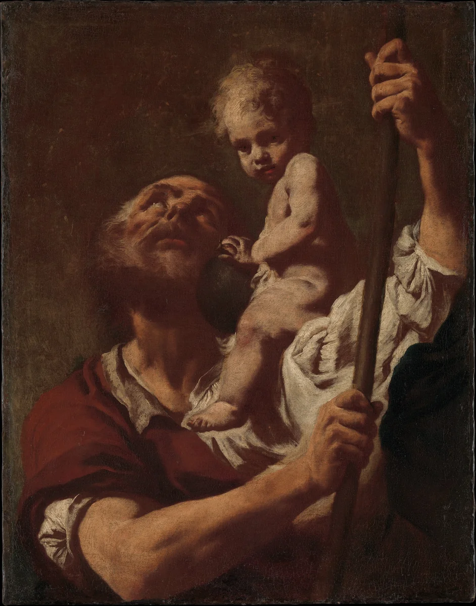 Saint Christopher Carrying the Infant Christ by Giovanni Battista Piazzetta, painting, 1730-1739