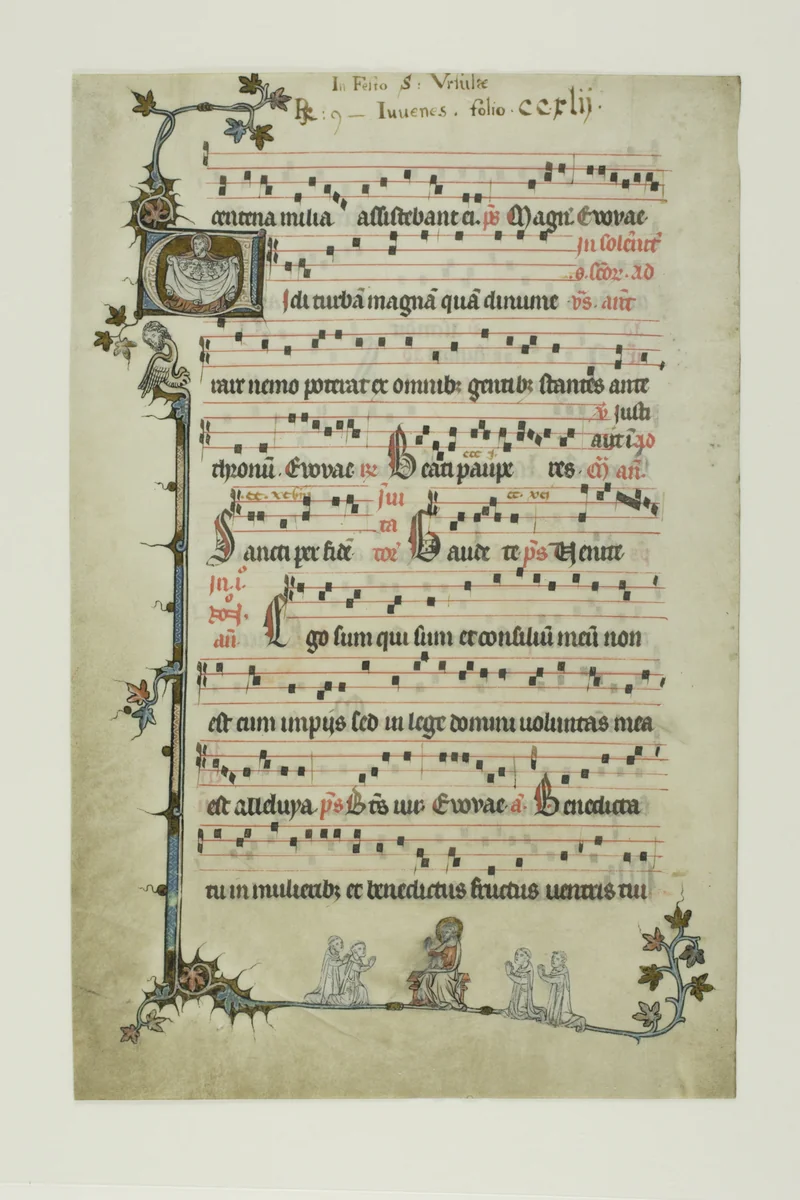 Abraham Drawing the Children of Israel to His Breast, and Christ with Kneeling Monks, from an Antiphonary by Flemish or Southern England, painting, 1330-1340