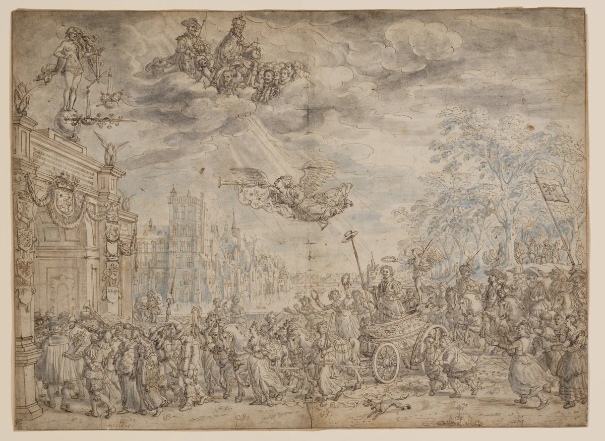 The Triumphal Entry of Frederik Hendrik of the Orange into The Hague by David Vinckboons, drawing, 1626-1632