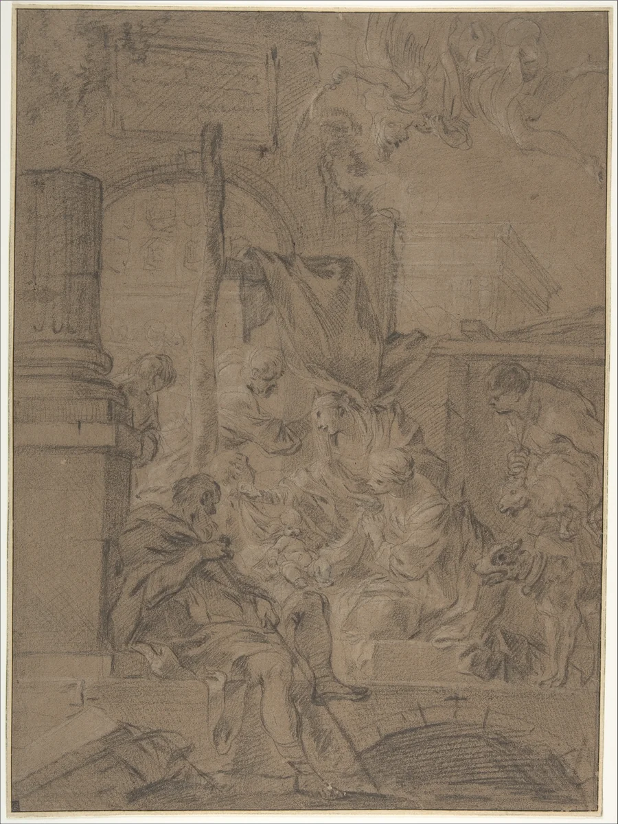 The Adoration of the Shepherds by Sébastien Bourdon, drawing, 1630-1671