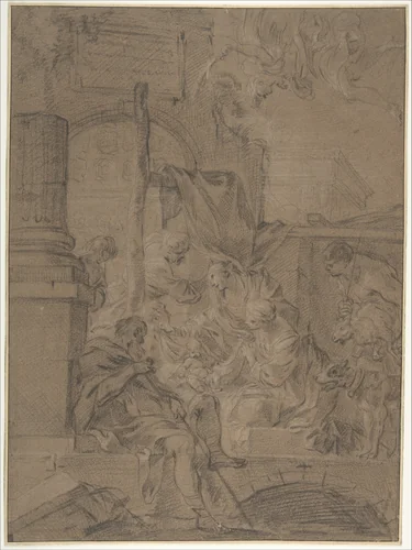 The Adoration of the Shepherds by Sébastien Bourdon, drawing, 1630-1671