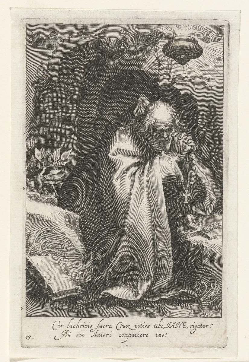 Zalige Januarius van Valtellina als kluizenaar by Boëtius Adamsz. Bolswert, print, 1590-1612