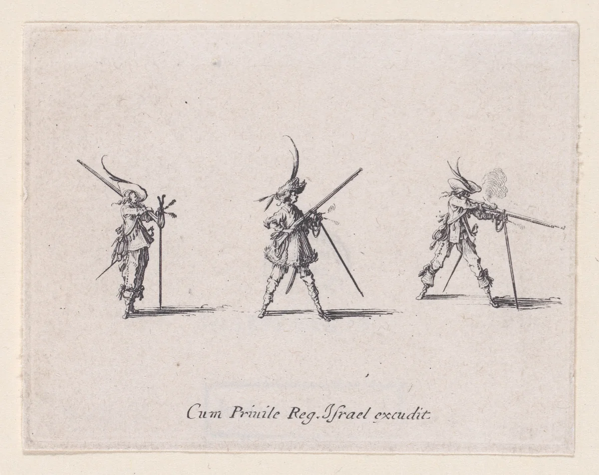 L'Exercice de L'Arquebuse: Le Tir (Drill of the Arquebus: Shooting), from "Les Exercices Militaires" (The Military Exercises) by Jacques Callot, print, 1635