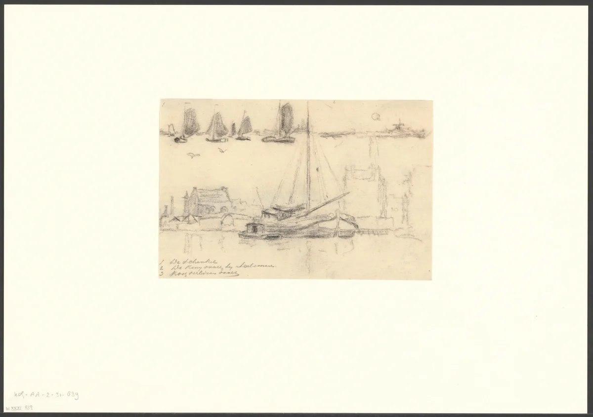 Gezicht op enkele zeilboten op de Schinkel, de Ringvaart en de Kostverlorenvaart by anonymous, drawing, 1850-1950