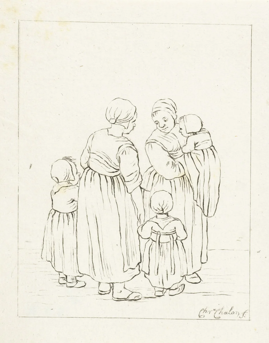 Twee moeders in gesprek by Pieter de Mare, print, 1779