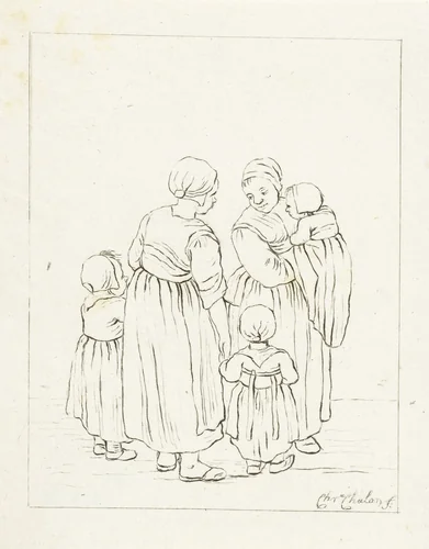 Twee moeders in gesprek by Pieter de Mare, print, 1779