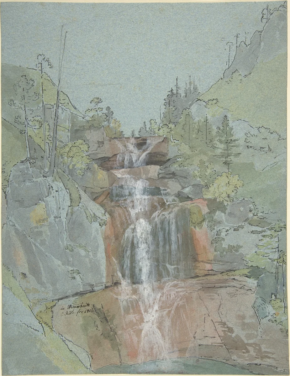 Landscape with a Waterfall by Johann Christoph Rist, drawing, 1816