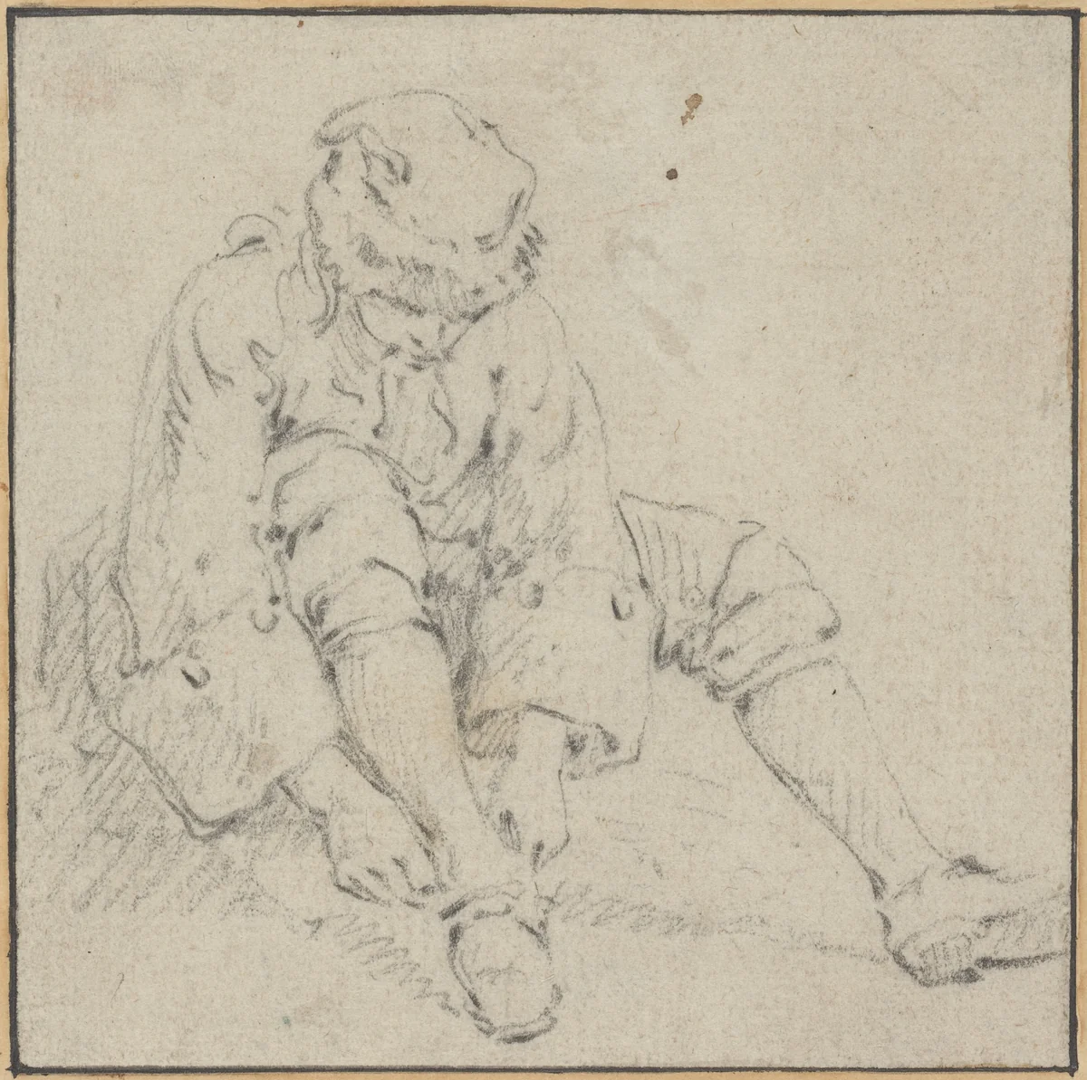 Man Pulling on His Shoe by Jean Baptiste Le Prince, drawing, 1734-1781
