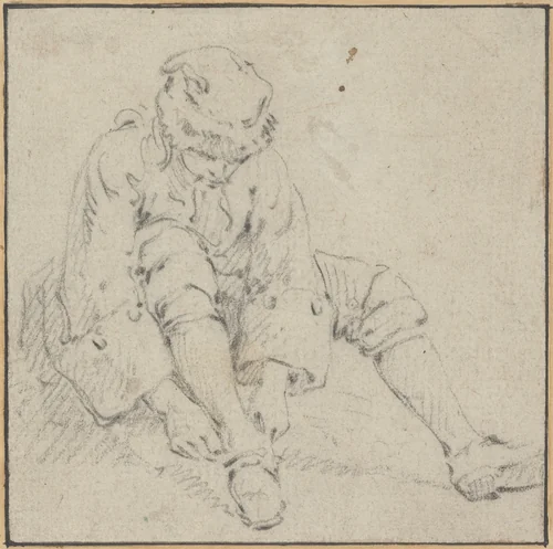 Man Pulling on His Shoe by Jean Baptiste Le Prince, drawing, 1734-1781