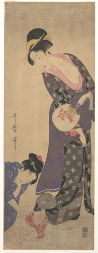 Two Women with a Baby who is Playing on the Floor by Kitagawa Utamaro (喜多川歌麿), print, 1783-1803