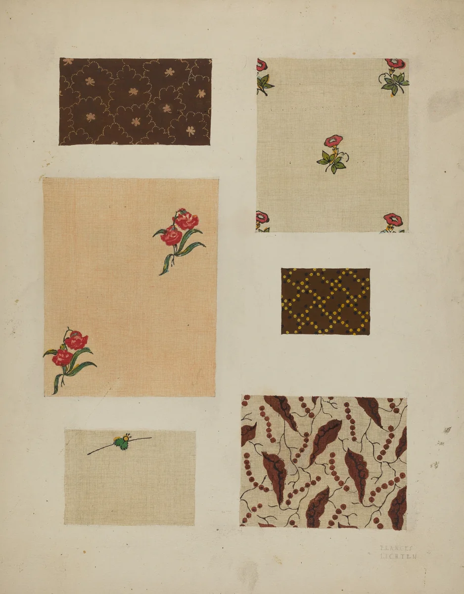 Materials from Patchwork Bedspread by Frances Lichten, index of american design, 1936