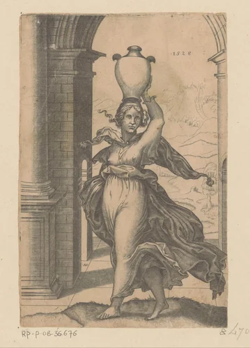 Vaas dragende vrouw by Unknown, print, 1528
