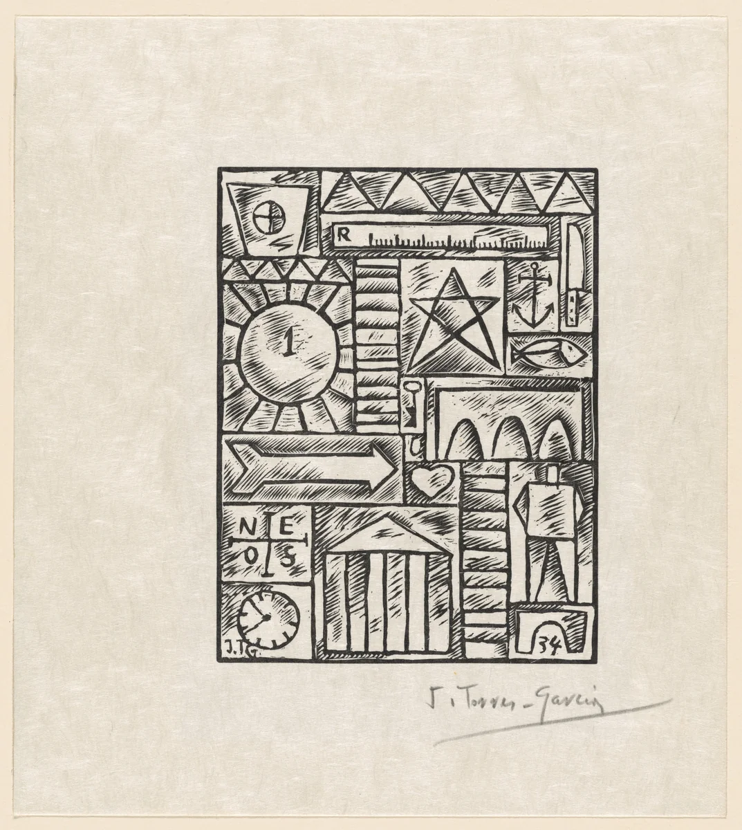 Plate (folio 45) from 23 Gravures by Joaquín Torres-García, illustrated book, 1934