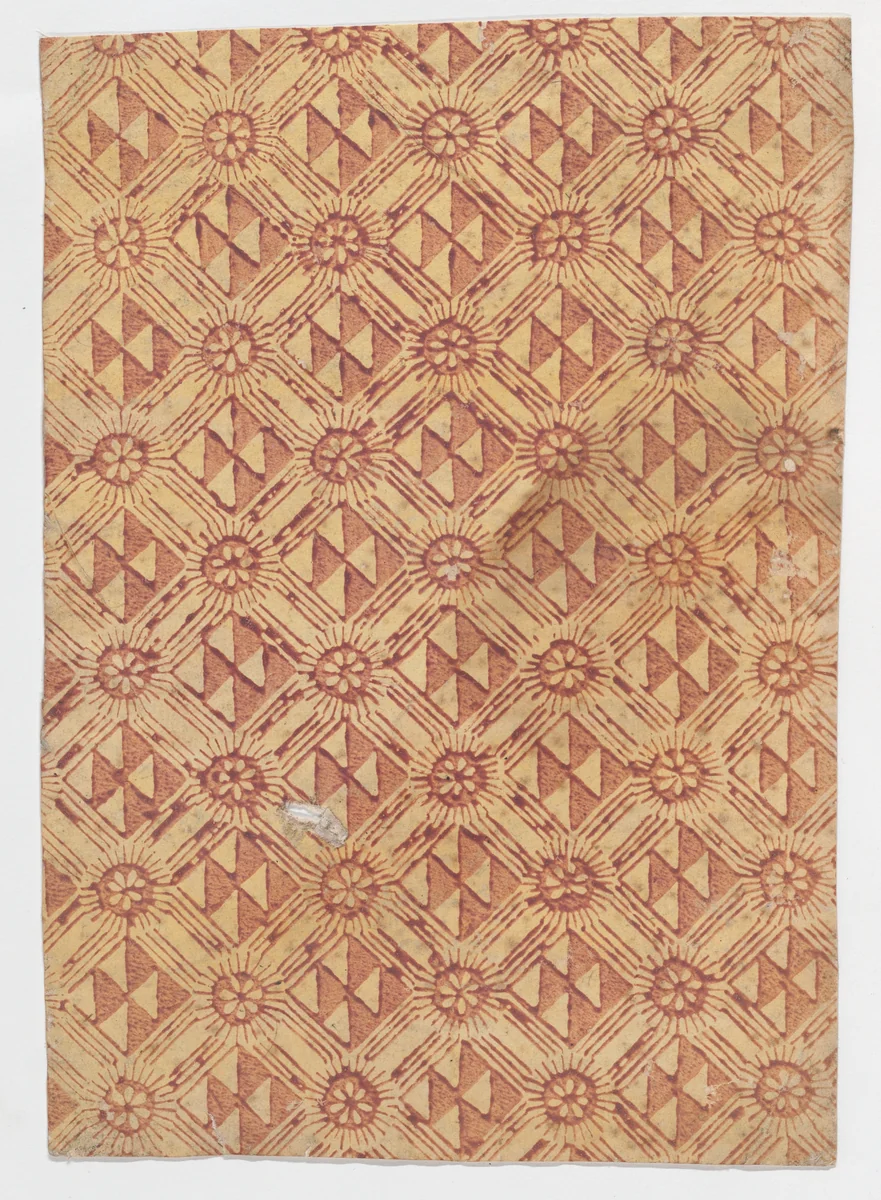 Sheet with overall pattern of triangles and rosettes by anonymous, print, 1800-1900
