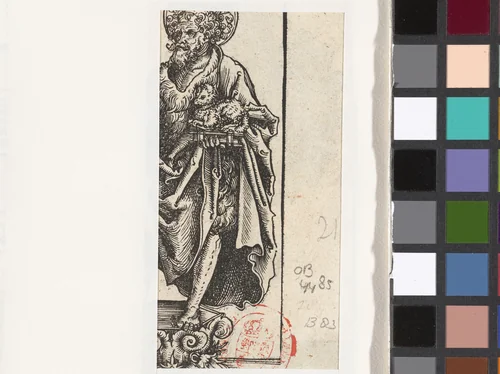 Beeld van Johannes de Doper met lam en boek by Lucas Cranach, print, 1509-1549